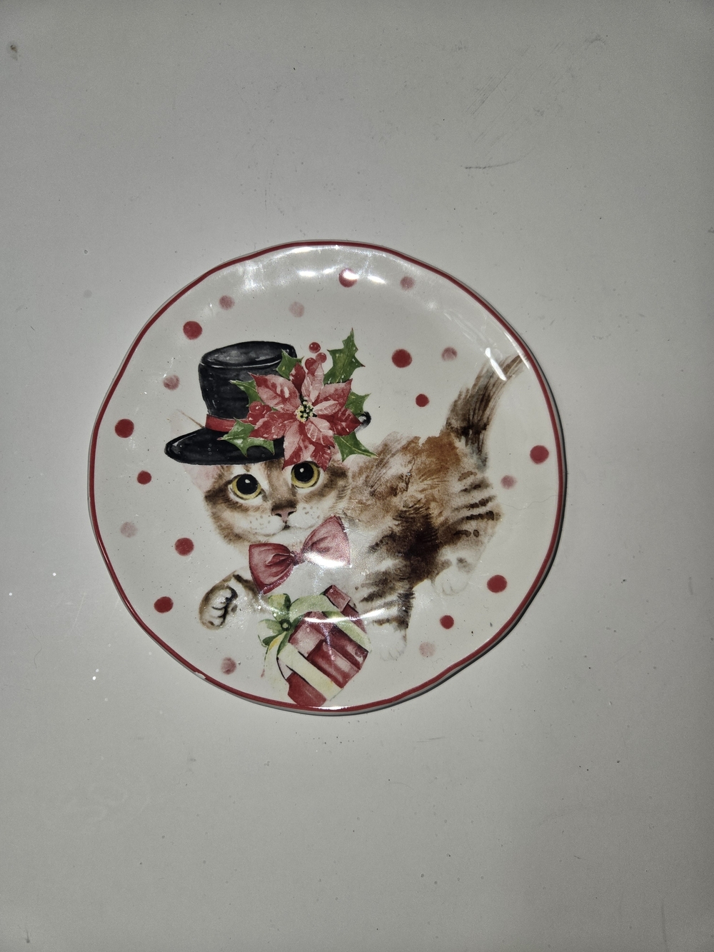 Holiday dessert plate - Tabby Cat